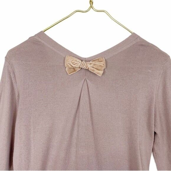 CAbi Taupe Cotton Knit Velvet Bow Silver Glitter Pocket Cardigan Sweater - Picture 5 of 9